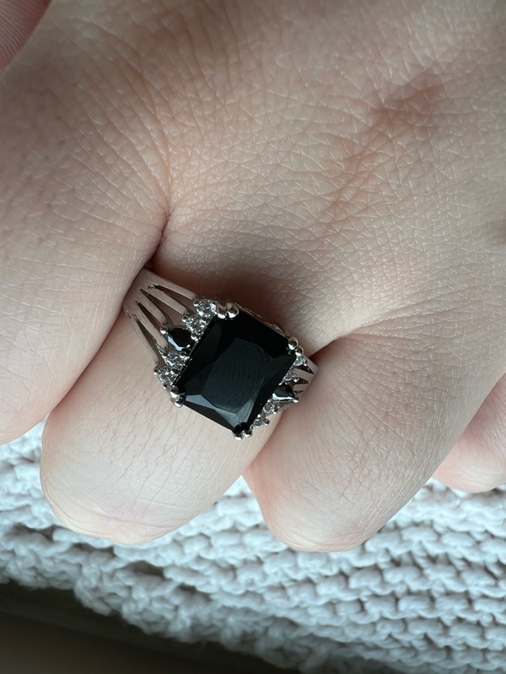 Vintage Unisex Sterling Silver Black Onyx Cocktail Ring with - signed 925 - 9.5 - Picture 11 of 11